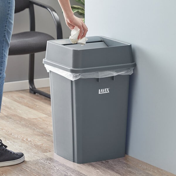 Lavex 19 Gallon Gray Square Trash Can with Swing Lid