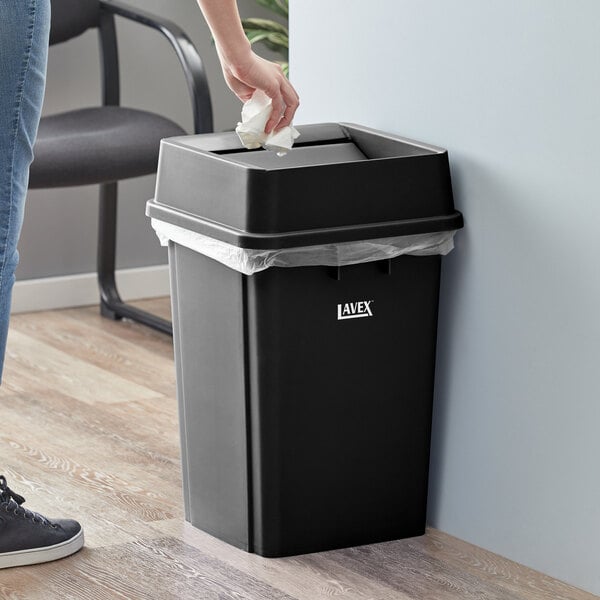 Lavex 19 Gallon Black Square Trash Can with Swing Lid