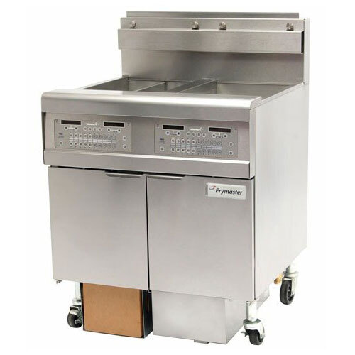 A stainless steel Frymaster commercial floor fryer with two drawers.