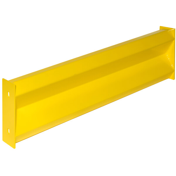 A yellow steel rail with fasteners on a white background.