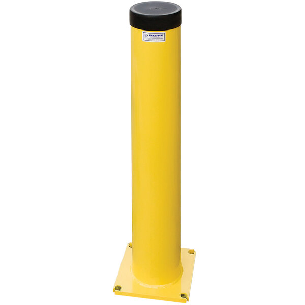 A yellow pole with a black top.