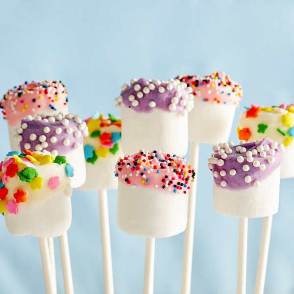 A Jet-Puffed marshmallow with sprinkles on top.