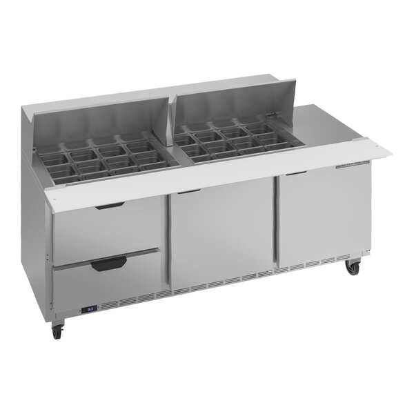 A Beverage-Air 72" refrigerated sandwich prep table with 2 drawers on a counter in a commercial kitchen.