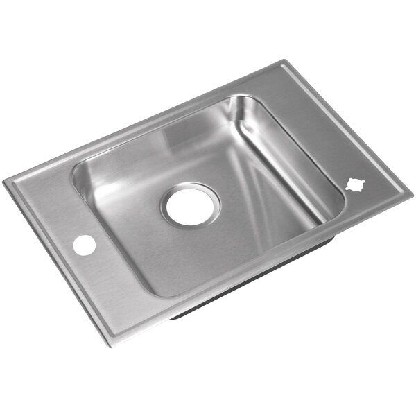 A Just Manufacturing stainless steel ADA classroom drop-in sink bowl with rear center drain.