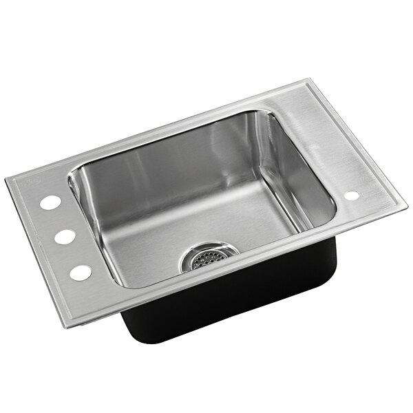 A stainless steel ADA classroom drop-in sink bowl with a rear center drain.