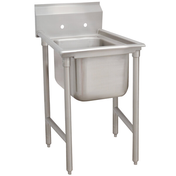 An Advance Tabco stainless steel one compartment sink on a stand.