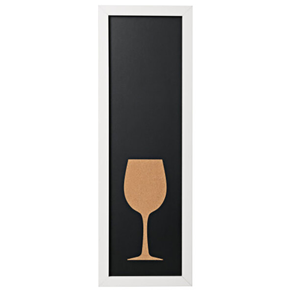 A black MasterVision chalk board with a white frame and a wine glass.