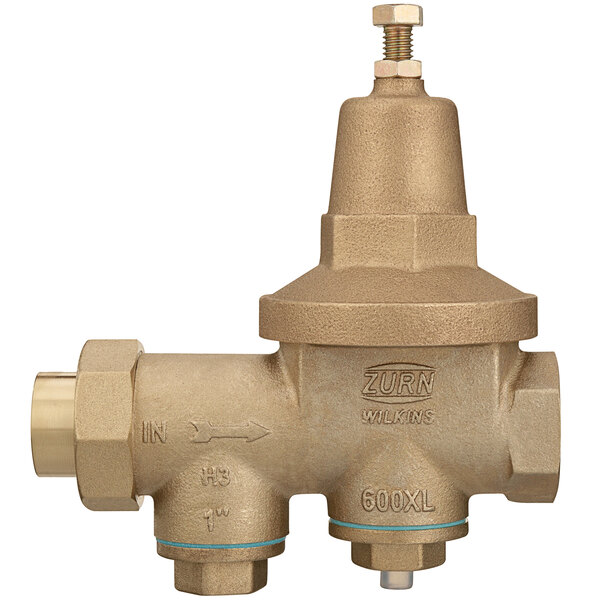 A Zurn brass water pressure reducing valve for copper pipes.