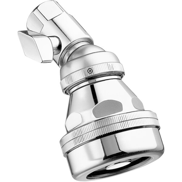 A silver Sloan shower head with a thumb screw volume control.