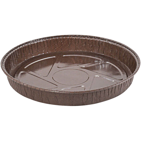 A round brown tray with a circular design.
