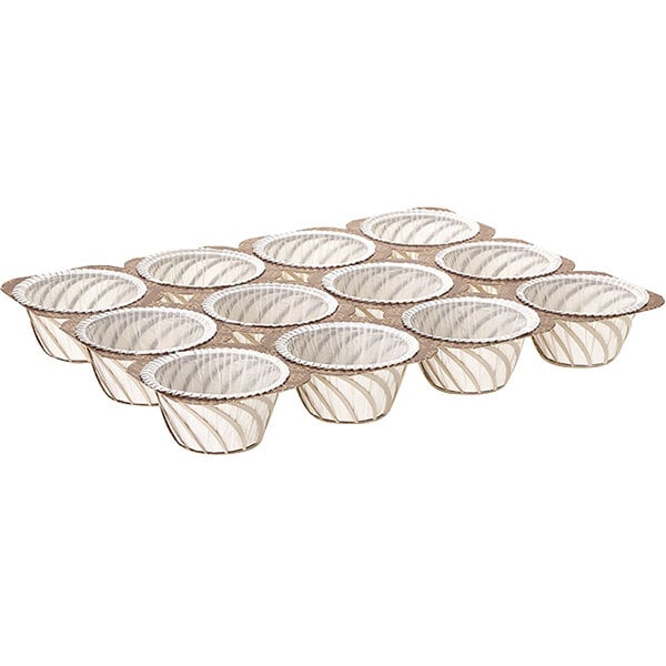 A Novacart paper muffin tray with 12 empty cups.