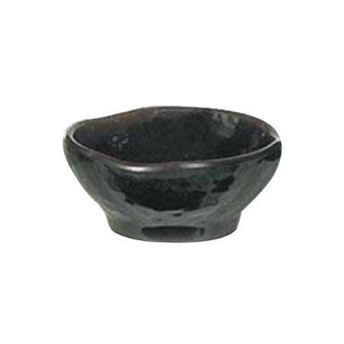 A black Thunder Group melamine rice bowl with a wave pattern and a small handle.