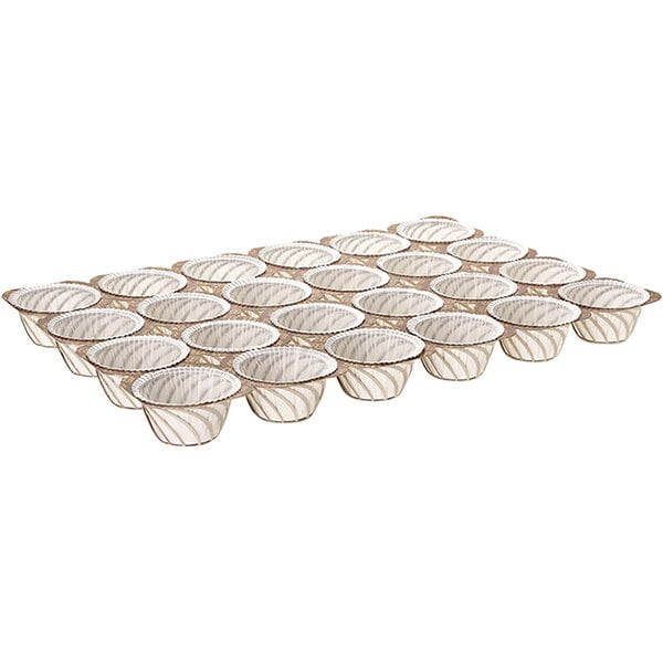 A Novacart paper muffin tray with empty muffin cups.