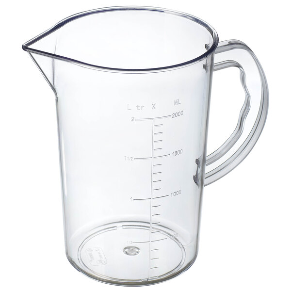 An Araven clear polycarbonate measuring cup with a handle.