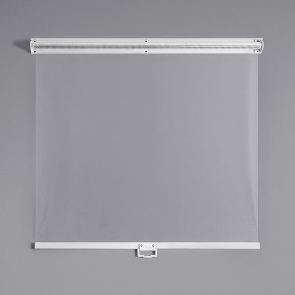 A white frame and curtain for an air curtain merchandiser.