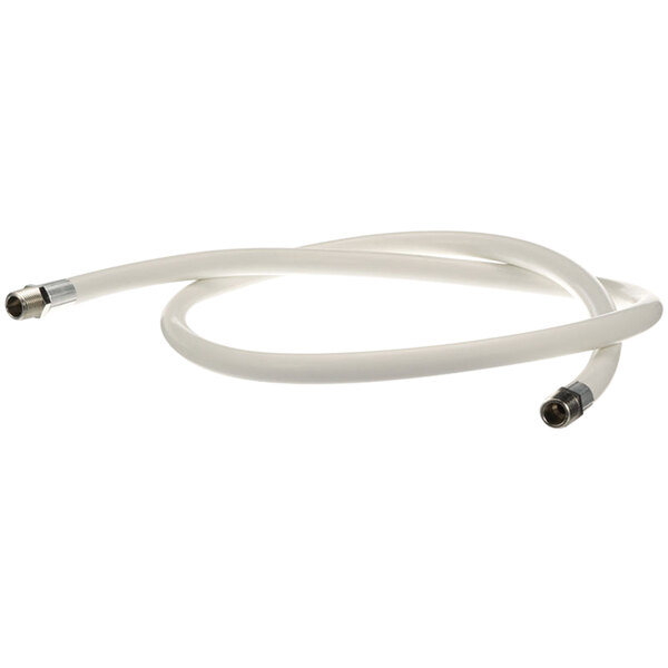 A white flexible hose with two metal connectors.