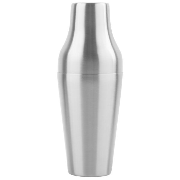 A Tablecraft brushed stainless steel cocktail shaker with a lid.