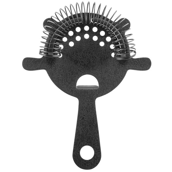 A black Tablecraft cocktail strainer with metal springs.