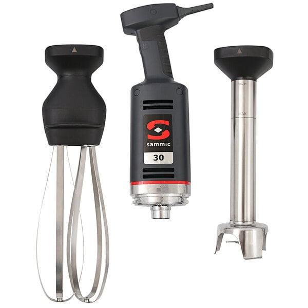 A Sammic medium-duty immersion blender with a whisk attachment.