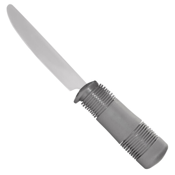 A Richardson Products Inc. weighted serrated adaptive knife with a plastic handle.