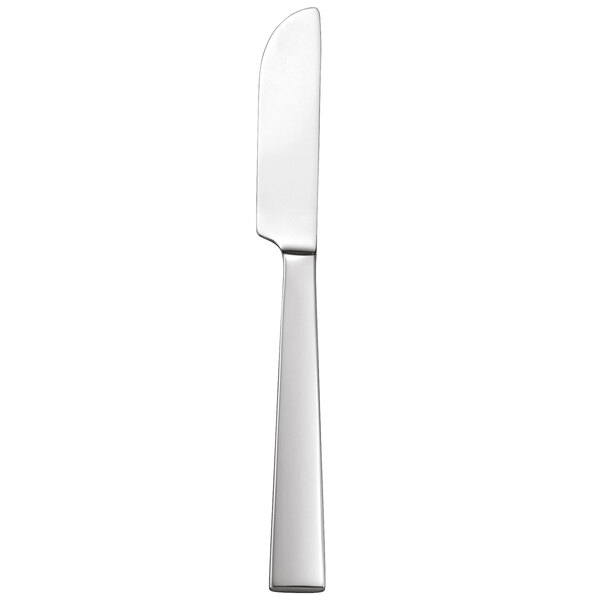 A white object with a silver Sant'Andrea Elevation butter knife handle.