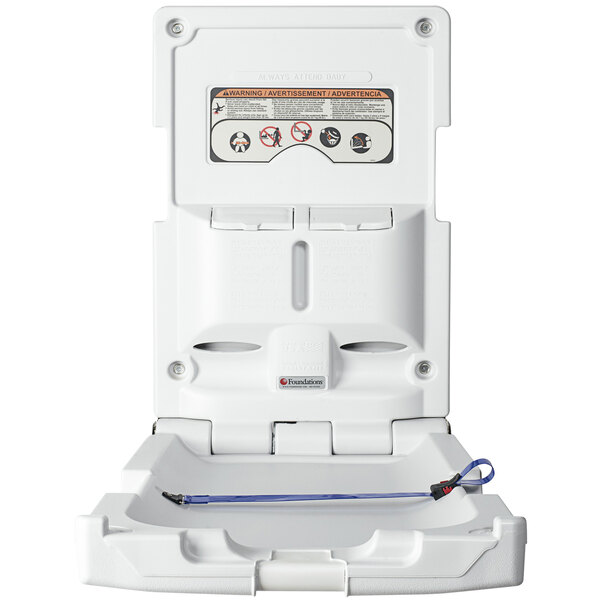 A gray vertical baby changing station with a white background.