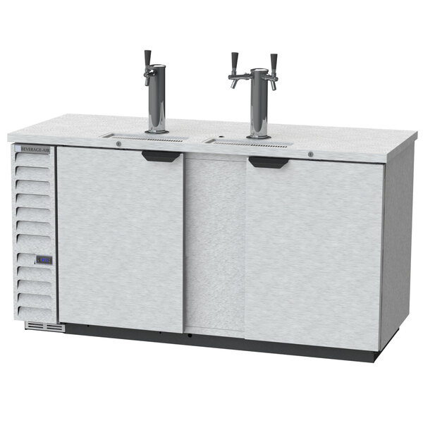 A white Beverage-Air kegerator with three beer taps.