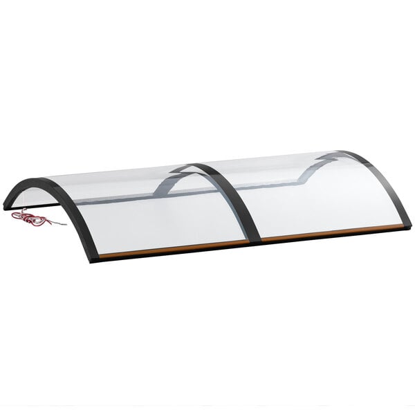 A clear curved glass cover with black trim.