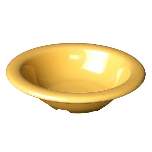 A yellow Thunder Group melamine bowl.
