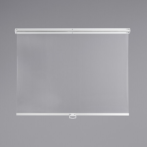 A white screen with a clear plastic frame.