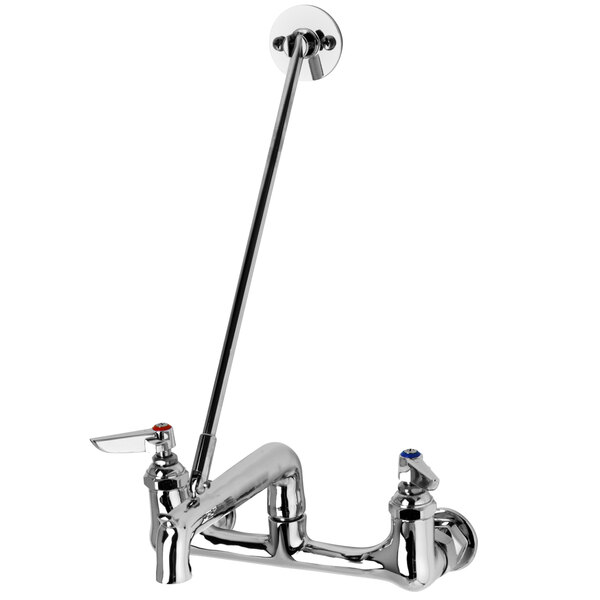 A T&S chrome wall mounted service sink faucet with lever handles.