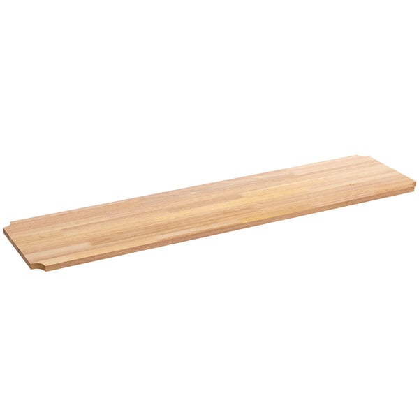 A Regency hardwood cutting board insert for wire shelving with long edges.