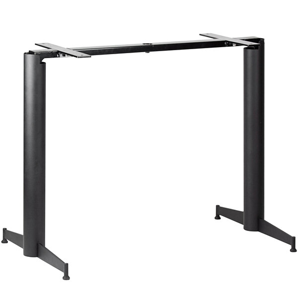 A sandstone black powder-coated steel NOROCK dining height table base with a black T-shaped metal frame.