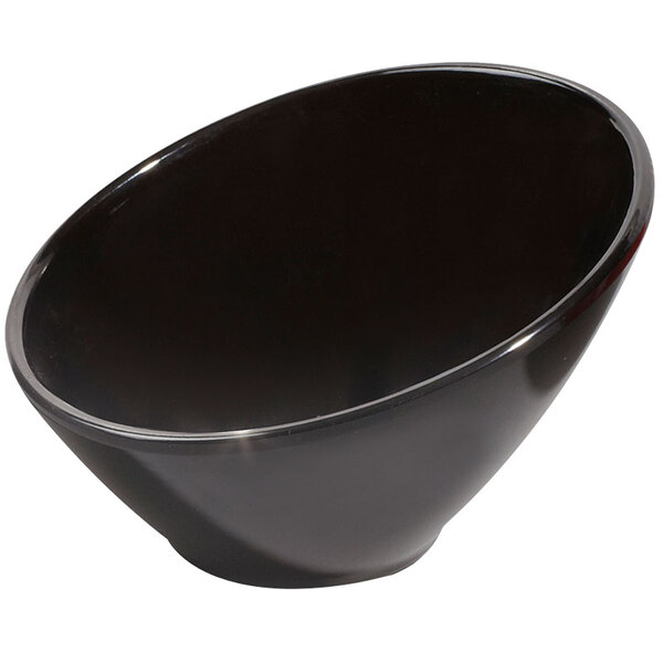 A black Elegance melamine bowl with a white background.