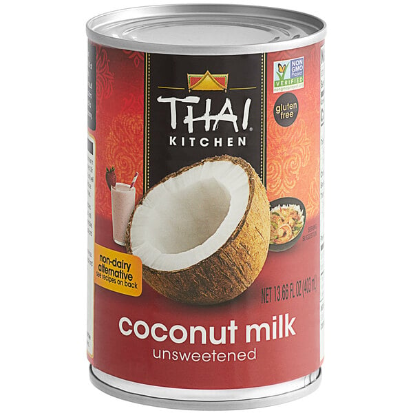 A case of 24 cans of THAI Kitchen unsweetened coconut milk.