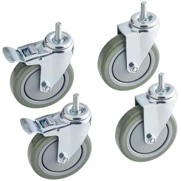 A pack of four Steelton poly casters with metal wheels, two with brakes.
