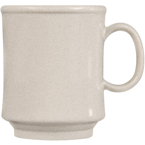 A sandstone GET Tritan mug in white with a handle.