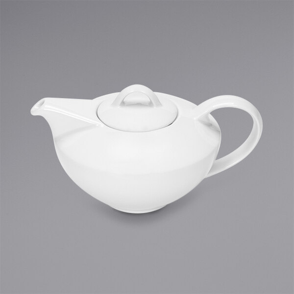 A close-up of a white Bauscher teapot with a lid.