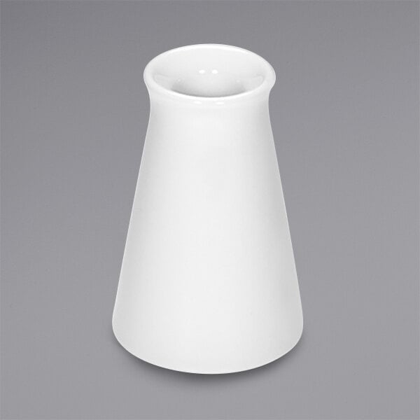 A Bauscher bright white porcelain candle stick with a white background.
