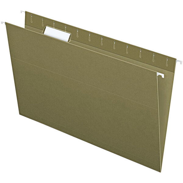A green Pendaflex file folder with white labels.
