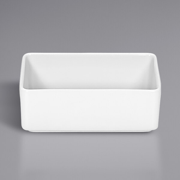 A white rectangular Bauscher sugar bowl.