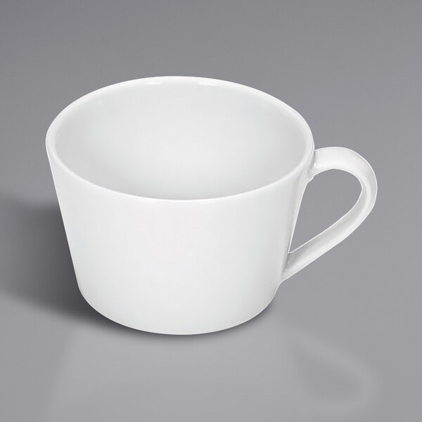 A Bauscher bright white cup with a handle.