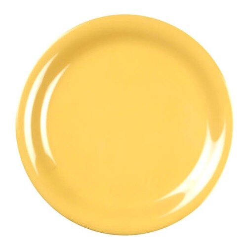 A yellow plate with a white narrow rim.