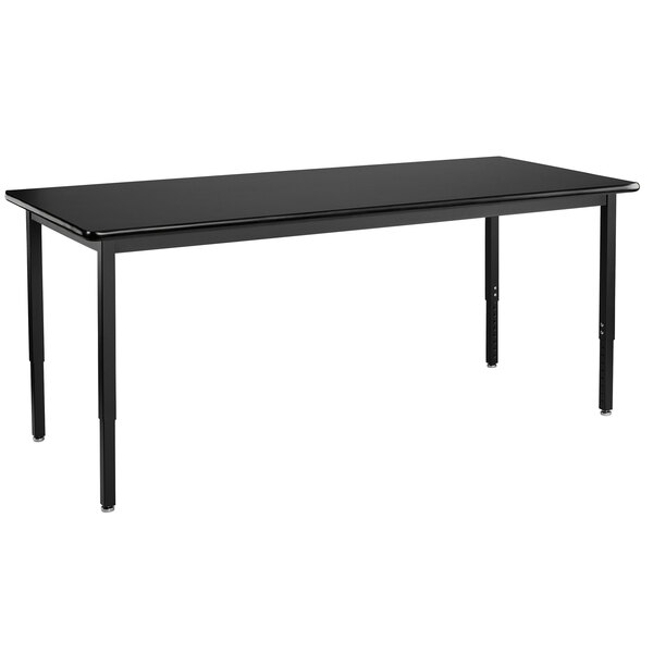 A black National Public Seating lab table with legs.
