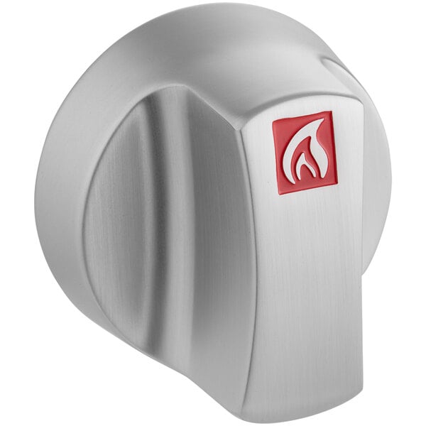 A silver stainless steel ServIt control knob with a red logo.