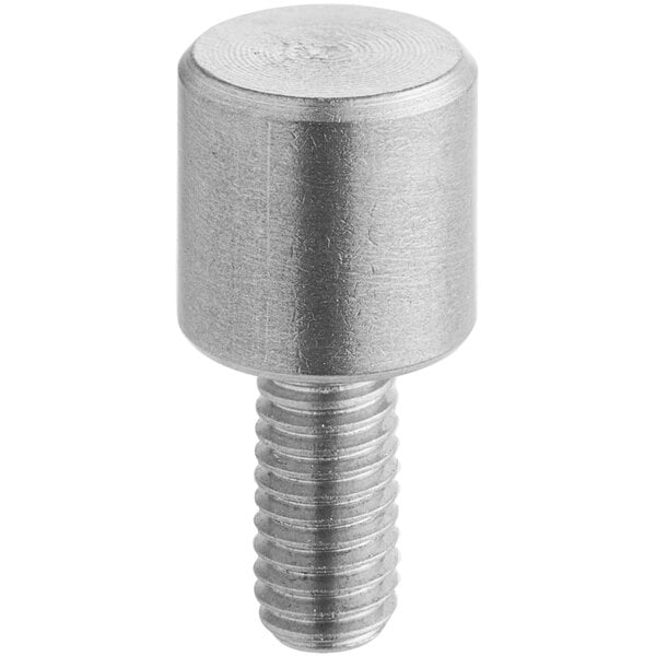 A close-up of a metal bolt with a stainless steel screw.