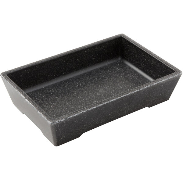 An American Metalcraft black rectangular melamine bowl with a handle.