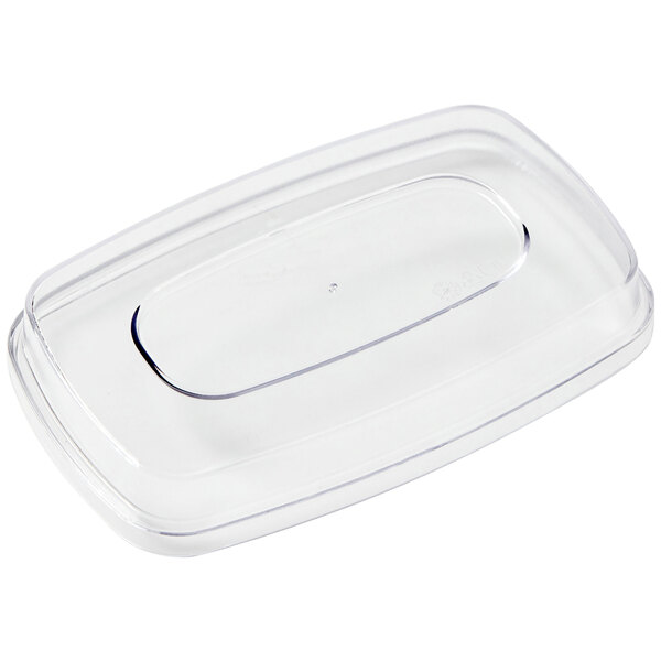 A clear plastic rectangular container with a clear lid.