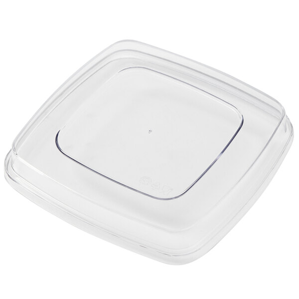 A clear square American Metalcraft plastic lid on a square container.