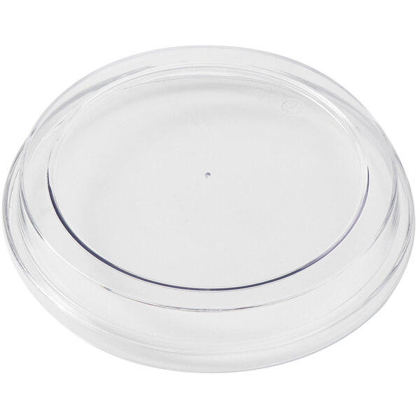 A clear American Metalcraft SAN plastic lid on a clear plastic container.